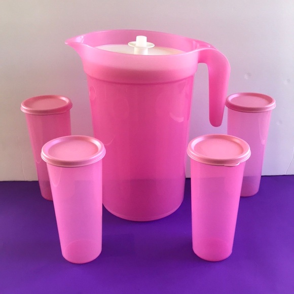 Vintage Tupperware  Set Jug 3.8 Liter & 16oz Tumbler (4) Pieces Pink Color - Picture 4 of 5